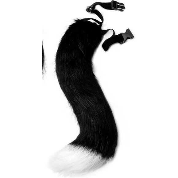 🆕 Halloween Black Faux Fur Cat Fox Ears Headband Wolf Tail Party Costume Adult - Picture 2 of 4